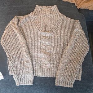 Prana Taupe Multi Cable Turtleneck Sweater